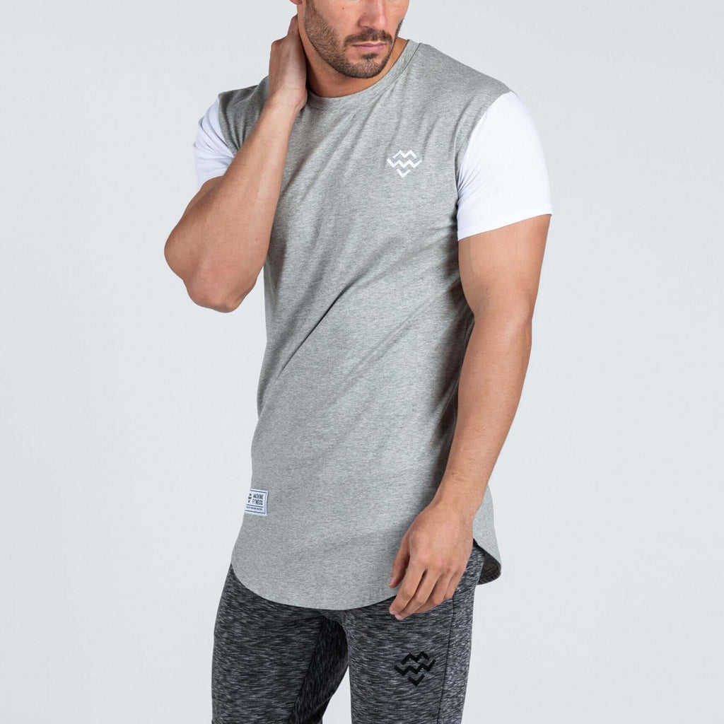 Curved Hem Extended T-Shirt (Grey/White) - Machine Fitness