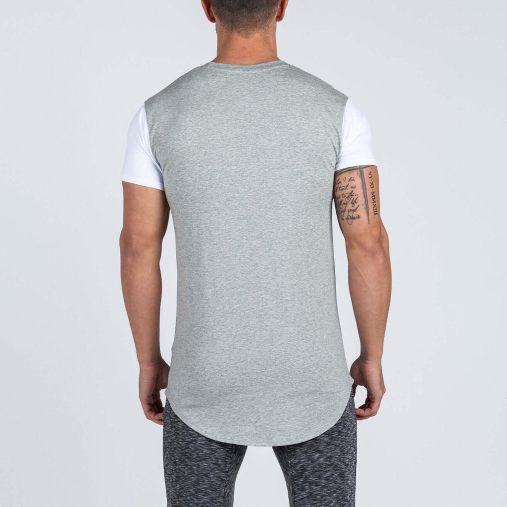 Curved Hem Extended T-Shirt (Grey/White) - Machine Fitness