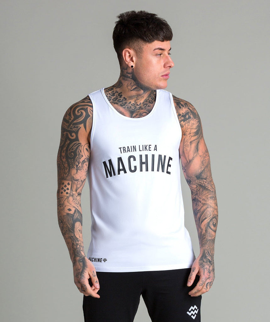Train Like A Machine Tech Fabric Tank (White) - Machine Fitness